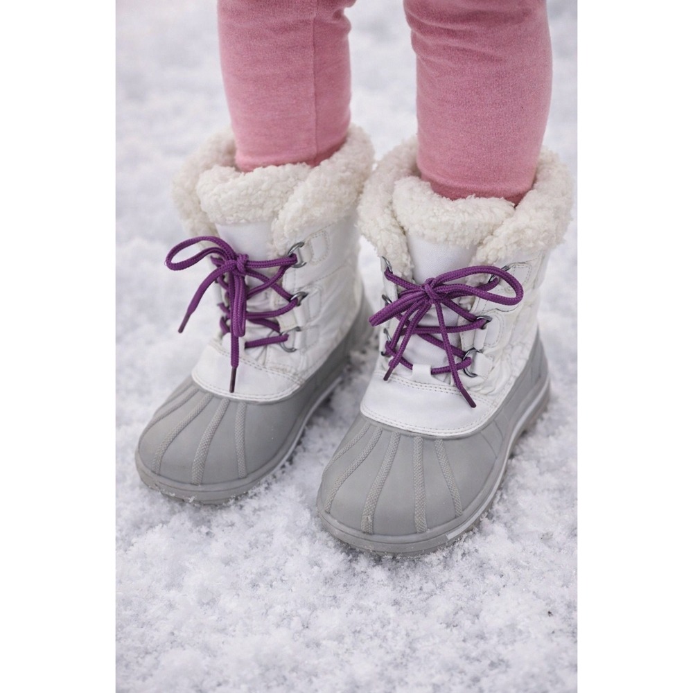 Cat & Jack Kids White Gray Purple Thermolite Insulated Snow Boots Size‎ 1
